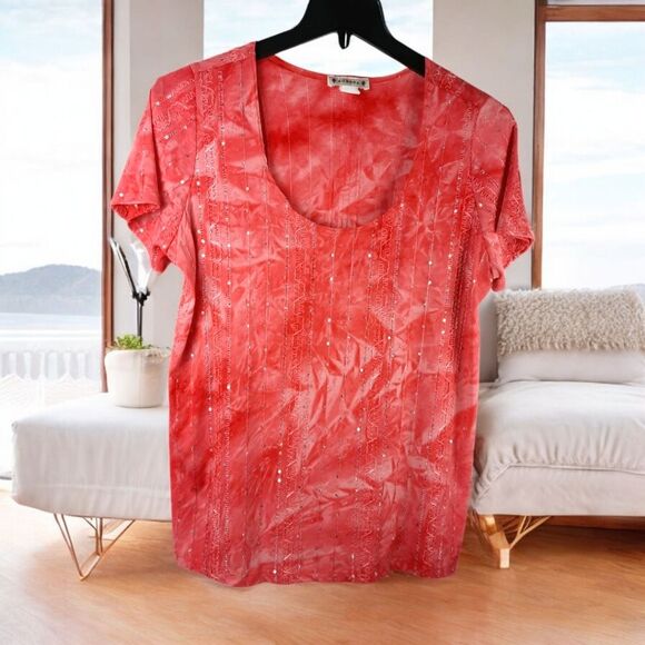 Agenda Orange Tie-dye Sparkly Top - Picture 2 of 8